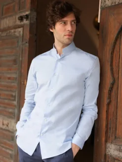The Nines Chemise Poignet Simple|Chemise Bleue*Chemise col inversé en popeline bleu ciel