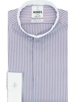 The Nines Chemise Poignet Simple|Chemise Infroissable*Chemise col inversé infroissable bleu ciel à rayures bordeaux