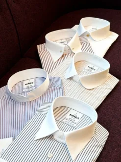 The Nines Chemise Poignet Simple|Chemise Infroissable*Chemise col inversé infroissable bleu ciel à rayures bordeaux