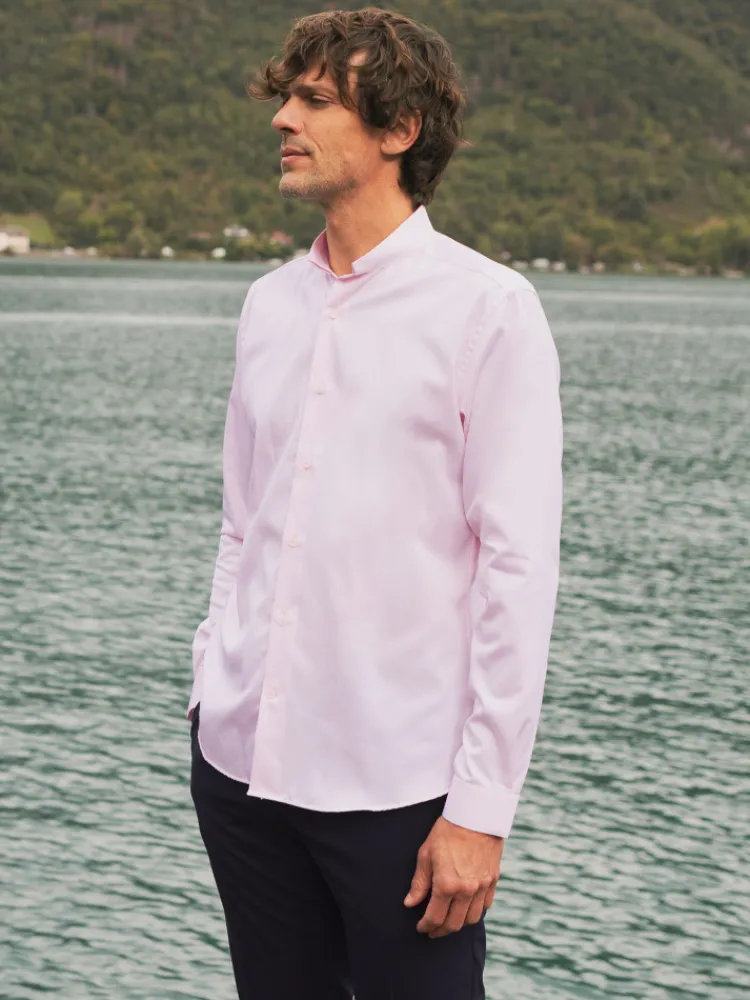 The Nines Chemise Poignet Simple|Chemise Rose*Chemise col inversé mini twill rose