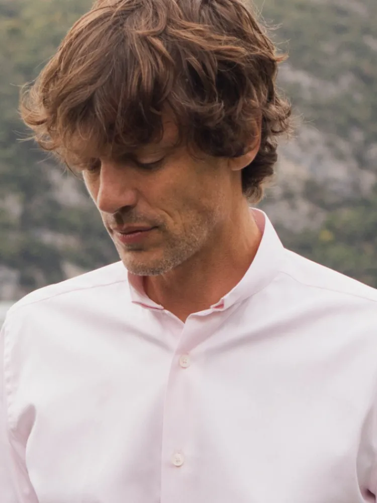 The Nines Chemise Poignet Simple|Chemise Rose*Chemise col inversé mini twill rose