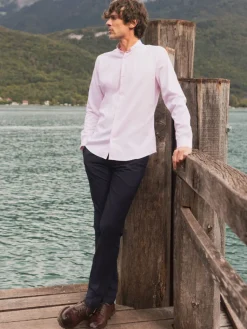 The Nines Chemise Poignet Simple|Chemise Rose*Chemise col inversé mini twill rose