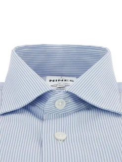 The Nines Chemise Poignet Simple|Chemise Bleue*Chemise col italien à rayures bleu ciel