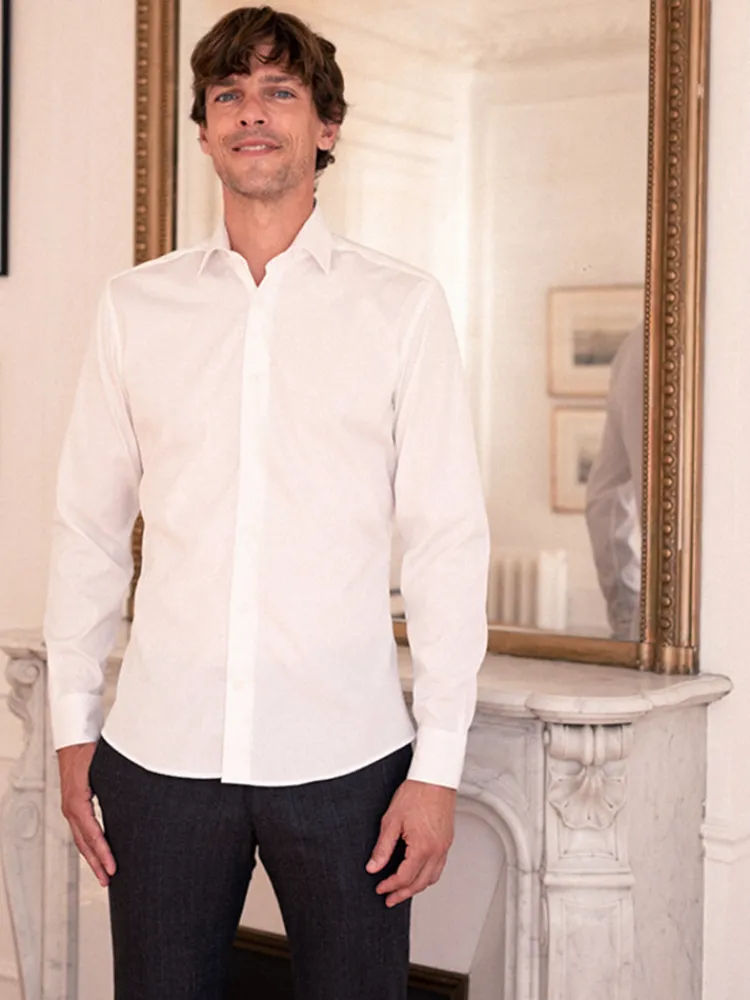 The Nines Chemise Poignet Simple|Chemise Popeline*Chemise col italien blanche