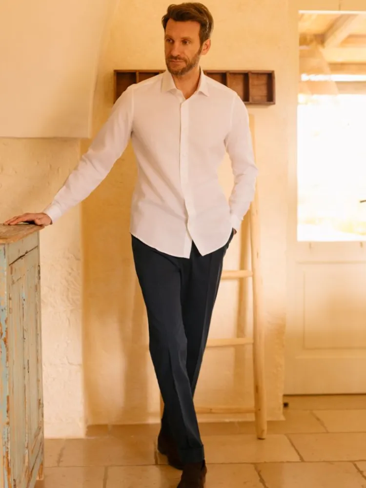 The Nines Chemise Poignet Simple|Chemise Blanche*Chemise col italien en lin et coton blanche