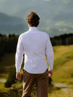 The Nines Chemise Poignet Simple|Chemise Blanche*Chemise col italien en oxford gratté blanc