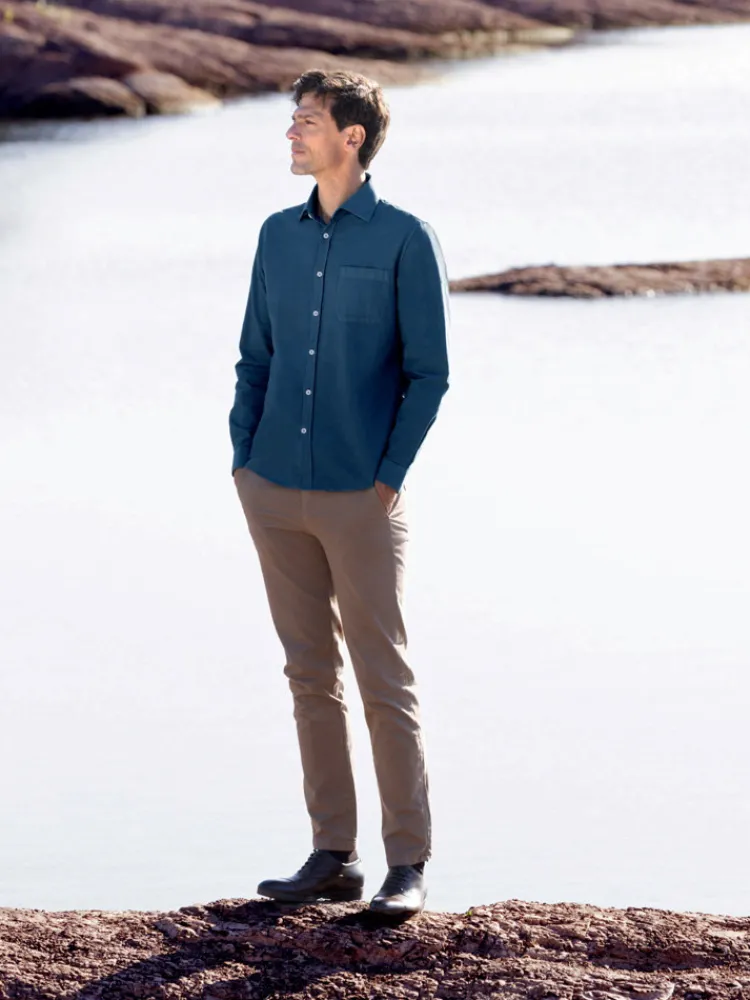 The Nines Chemise Poignet Simple|Chemise Oxford*Chemise col italien en oxford bio bleu orage