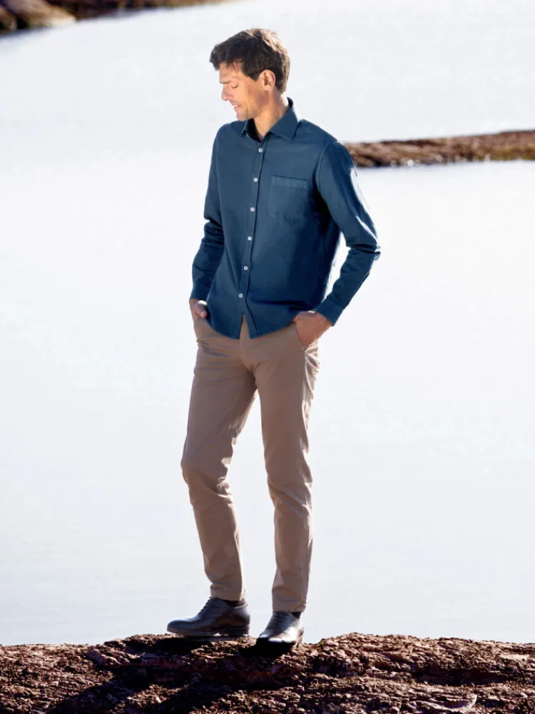 The Nines Chemise Poignet Simple|Chemise Oxford*Chemise col italien en oxford bio bleu orage