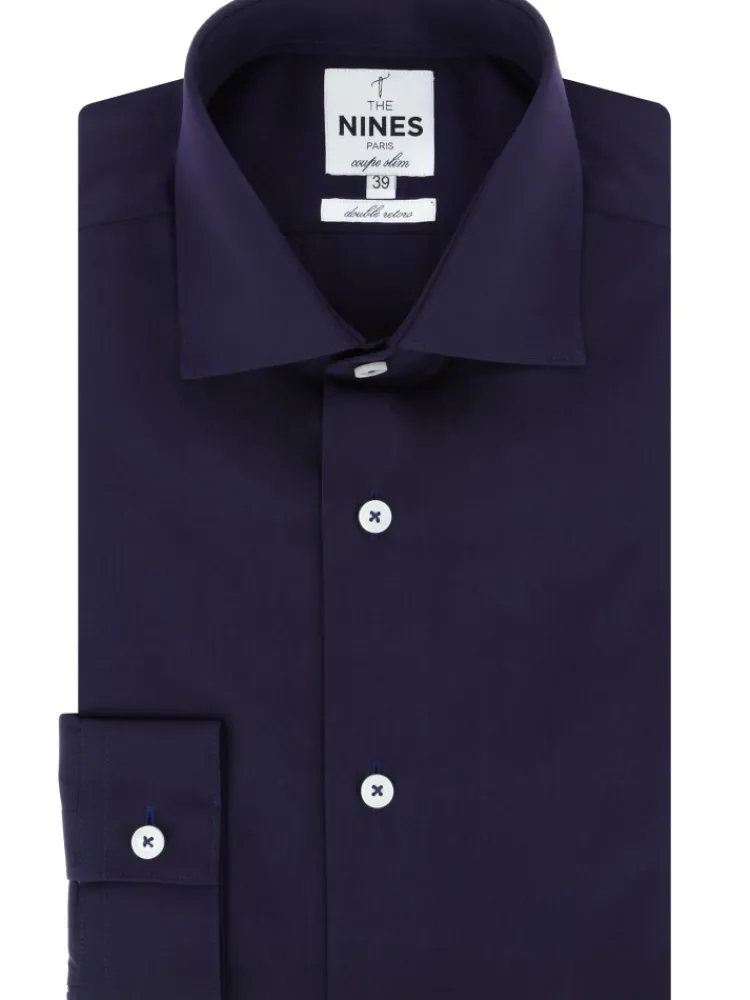 The Nines Chemise Poignet Simple|Chemise Bleue*Chemise col italien en popeline bleu marine