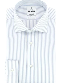 The Nines Chemise Bleue|Chemise À Rayures*Chemise col italien infroissable à rayures bleu ciel