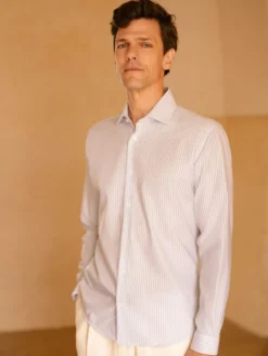 The Nines Chemise Bleue|Chemise À Rayures*Chemise col italien infroissable à rayures bleu ciel