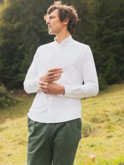 The Nines Chemise Poignet Simple|Chemise Blanche*Chemise col mao en oxford gratté blanche