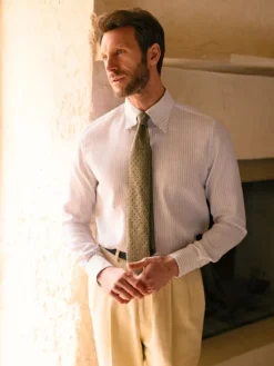 The Nines Chemise Poignet Simple|Chemise Verte*Chemise col napolitain à rayures vert olive
