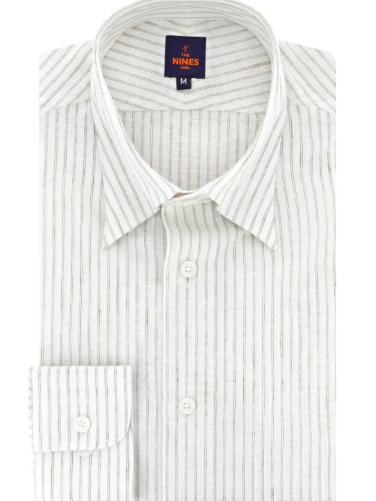 The Nines Chemise Poignet Simple|Chemise Écrue*Chemise col napolitain à rayures beiges