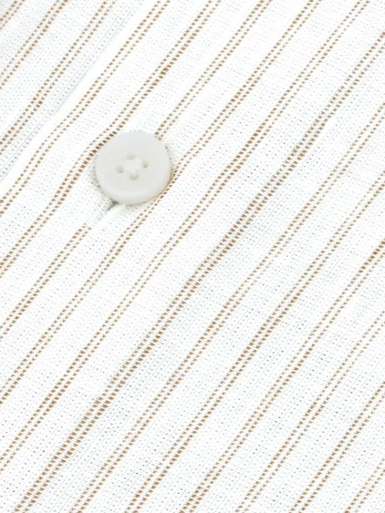 The Nines Chemise Poignet Simple|Chemise Écrue*Chemise col napolitain à rayures beiges