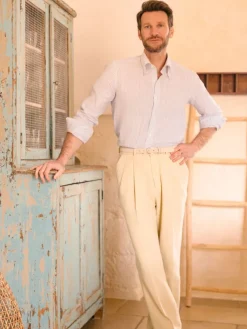 The Nines Chemise Poignet Simple|Chemise Bleue*Chemise col napolitain à rayures bleues