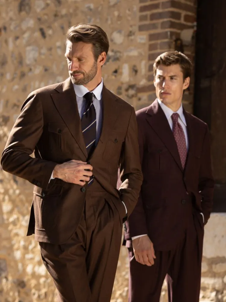 The Nines Chemise Grand Col|Chemise Col Rond*Chemise col rond à rayures marrons