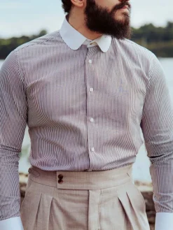 The Nines Chemise Grand Col|Chemise Col Rond*Chemise col rond à rayures marrons