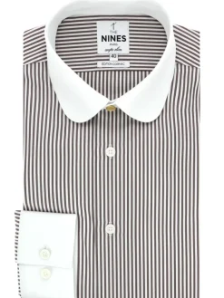 The Nines Chemise Grand Col|Chemise Col Rond*Chemise col rond à rayures marrons