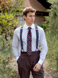 The Nines Chemise Poignet Simple|Chemise Bleue*Chemise col rond à triples rayures bleu marine
