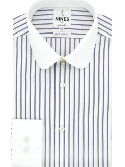 The Nines Chemise Poignet Simple|Chemise Bleue*Chemise col rond à triples rayures bleu marine