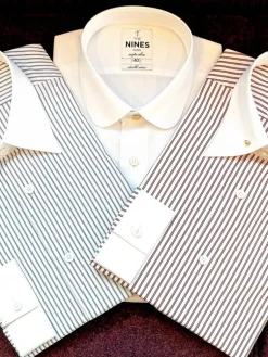 The Nines Chemise Poignet Simple|Chemise Blanche*Chemise col rond en dobby blanc avec bouton doré