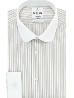 The Nines Chemise Poignet Simple|Chemise À Rayures*Chemise col rond infroissable à rayures marron