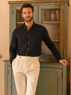 The Nines Chemise Poignet Simple|Chemise Bleue*Chemise en gaze de coton bleu marine col américain