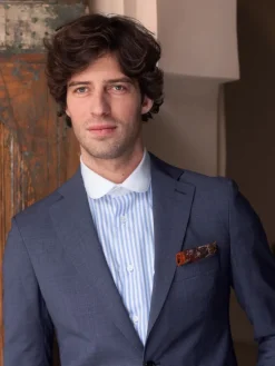 The Nines Chemise Poignet Simple|Chemise Bleue*Chemise infroissable col rond à rayures bleu ciel