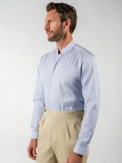The Nines Chemise Poignet Simple|Chemise Infroissable*Chemise infroissable col droit à rayures bleu ciel