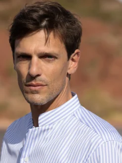 The Nines Chemise Poignet Simple|Chemise Infroissable*Chemise infroissable col droit à rayures bleu ciel