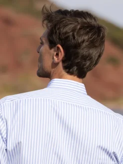 The Nines Chemise Poignet Simple|Chemise Infroissable*Chemise infroissable col droit à rayures bleu ciel