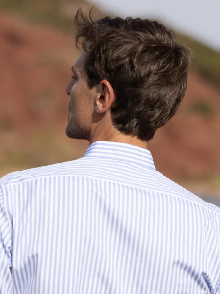 The Nines Chemise Poignet Simple|Chemise Infroissable*Chemise infroissable col droit à rayures bleu ciel