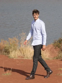 The Nines Chemise Poignet Simple|Chemise Infroissable*Chemise infroissable col droit à rayures bleu ciel