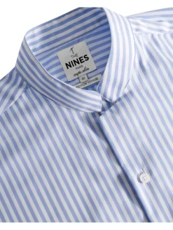 The Nines Chemise Poignet Simple|Chemise Infroissable*Chemise infroissable col droit à rayures bleu ciel