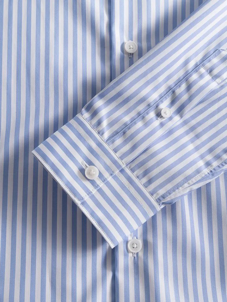 The Nines Chemise Poignet Simple|Chemise Infroissable*Chemise infroissable col droit à rayures bleu ciel