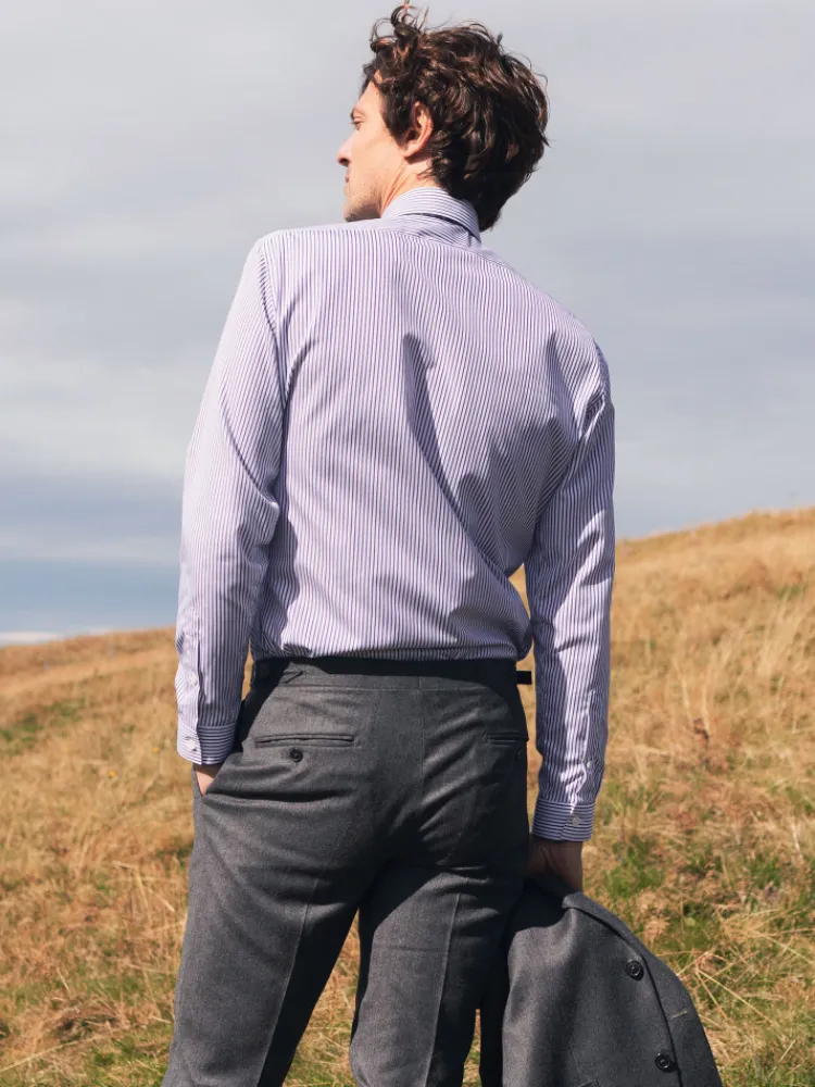 The Nines Chemise Pin Collar*Chemise infroissable col épingle à rayures bleu marine