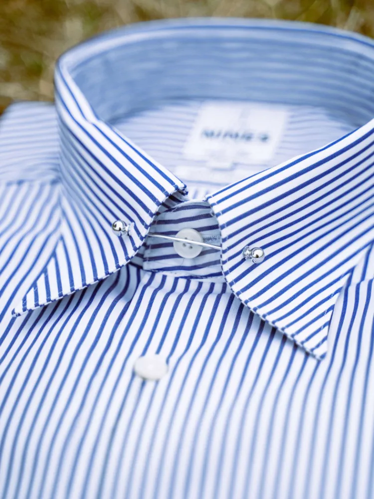 The Nines Chemise Pin Collar*Chemise infroissable col épingle à rayures bleu marine