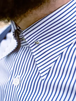 The Nines Chemise Pin Collar*Chemise infroissable col épingle à rayures bleu marine