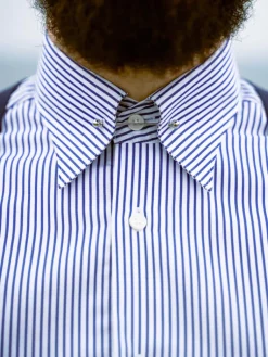The Nines Chemise Pin Collar*Chemise infroissable col épingle à rayures bleu marine