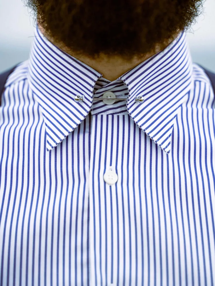 The Nines Chemise Pin Collar*Chemise infroissable col épingle à rayures bleu marine