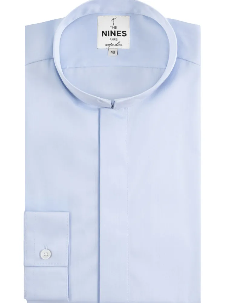 The Nines Chemise Poignet Simple|Chemise Bleue*Chemise infroissable col inversé bleu ciel