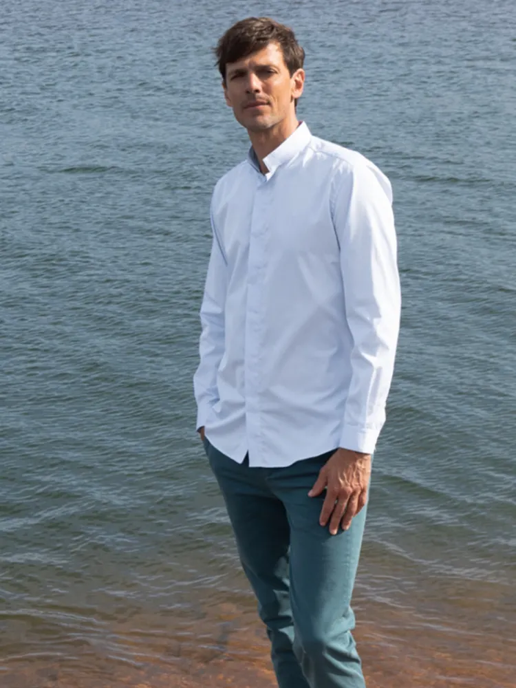 The Nines Chemise Poignet Simple|Chemise Bleue*Chemise infroissable col inversé bleu ciel