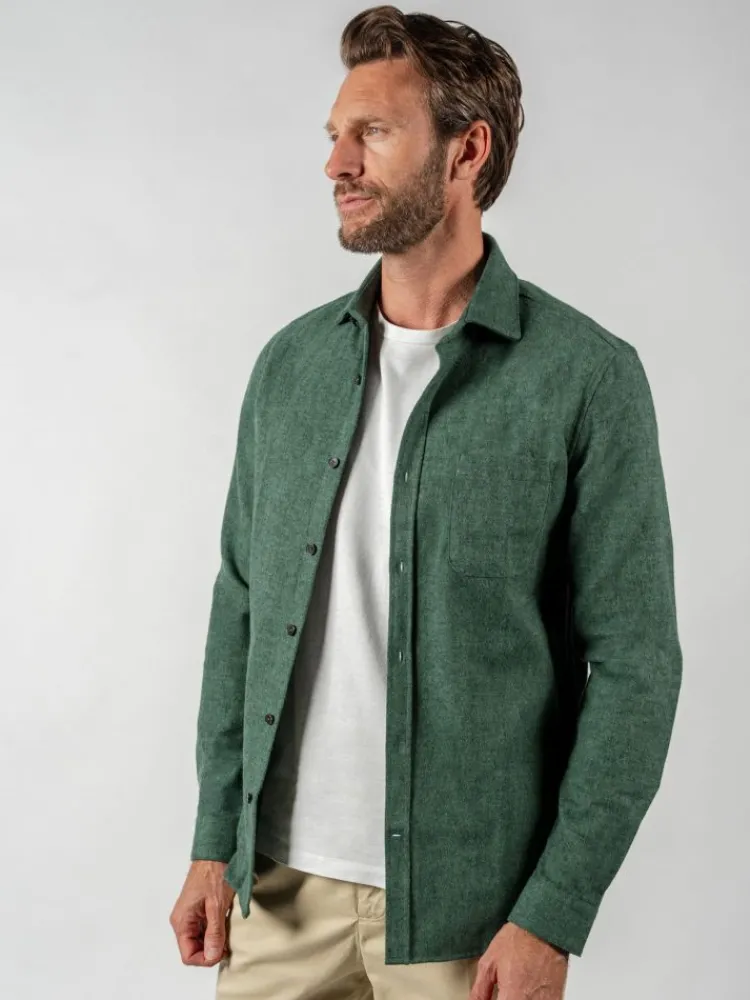 The Nines Chemise Flanelle|Chemise Casual*Chemise verte en flanelle épaisse col italien
