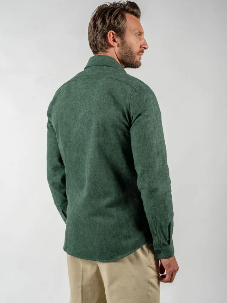 The Nines Chemise Flanelle|Chemise Casual*Chemise verte en flanelle épaisse col italien