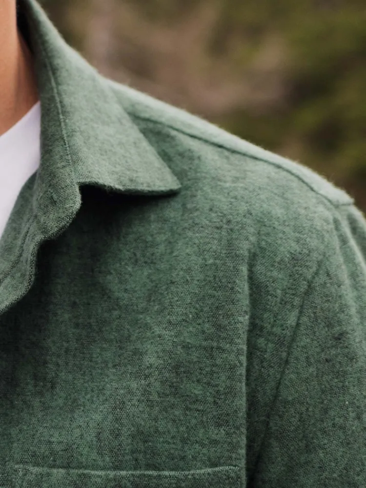The Nines Chemise Flanelle|Chemise Casual*Chemise verte en flanelle épaisse col italien