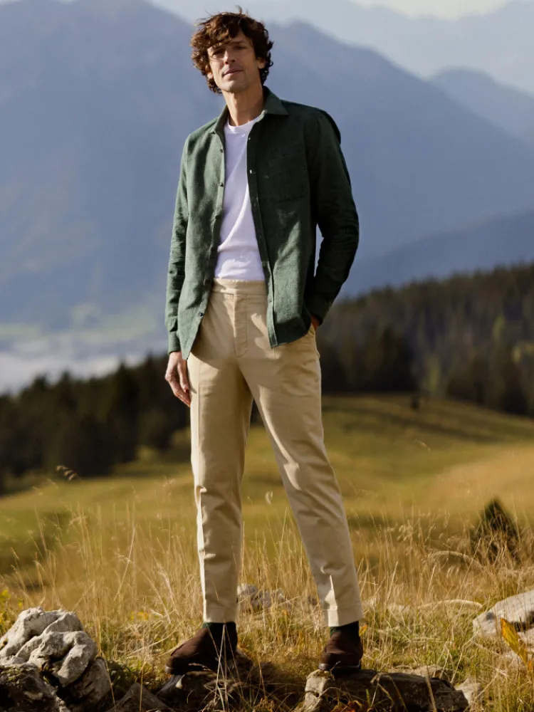 The Nines Chemise Flanelle|Chemise Casual*Chemise verte en flanelle épaisse col italien