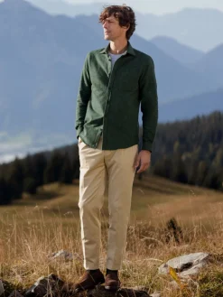 The Nines Chemise Flanelle|Chemise Casual*Chemise verte en flanelle épaisse col italien