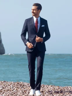 The Nines Costumes*Costume Loro Piana natté bleu marine