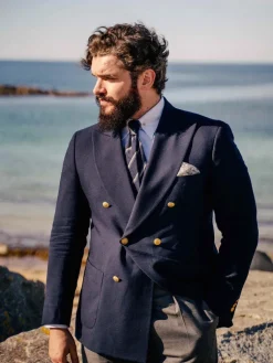 The Nines Cravates Par Couleur|Cravate En Lin*Cravate bleu marine à doubles rayures